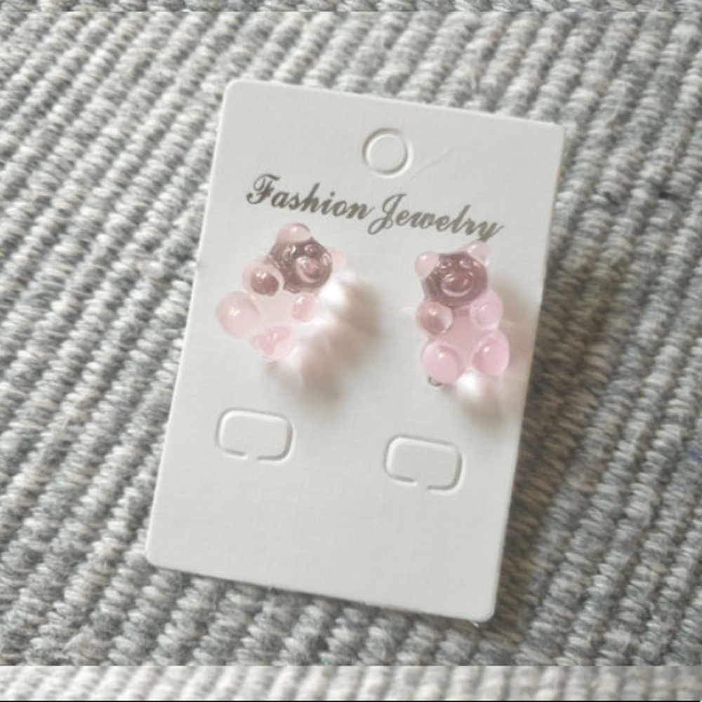 🍭🐻💗 Pink Gummy Bear Stud Earrings Kawaii
